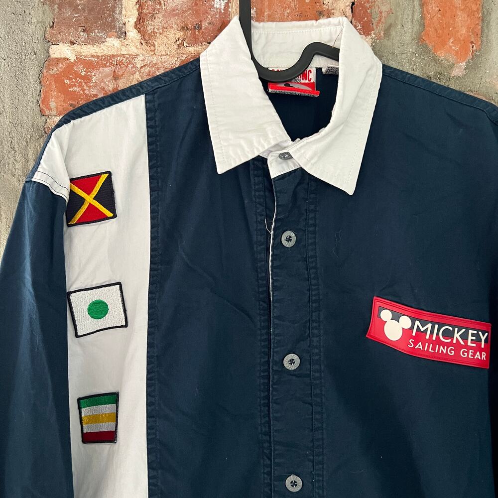 RARE VTG Mickey Sailing Gear Long Sleeve Button Up Shirt S 24x30